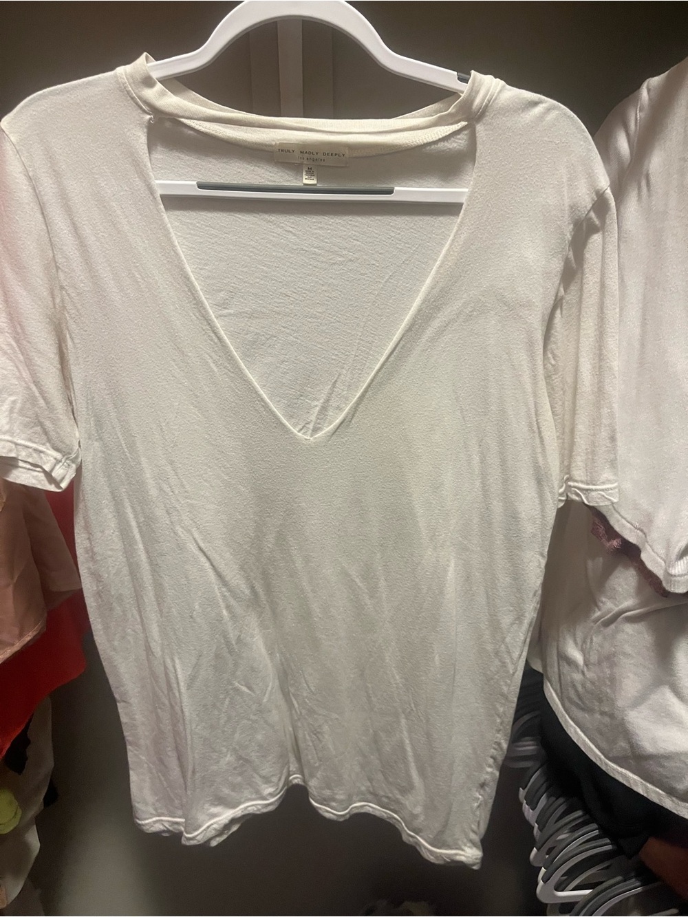 Truly Madly Deeply White Deep V Short Sleeve Tee